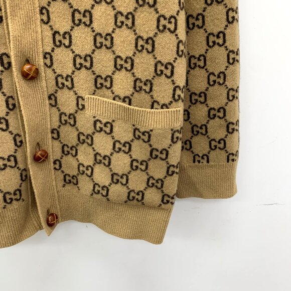 Gucci Brown logo jacquard full-print wool cardigan - Picture 4 of 7